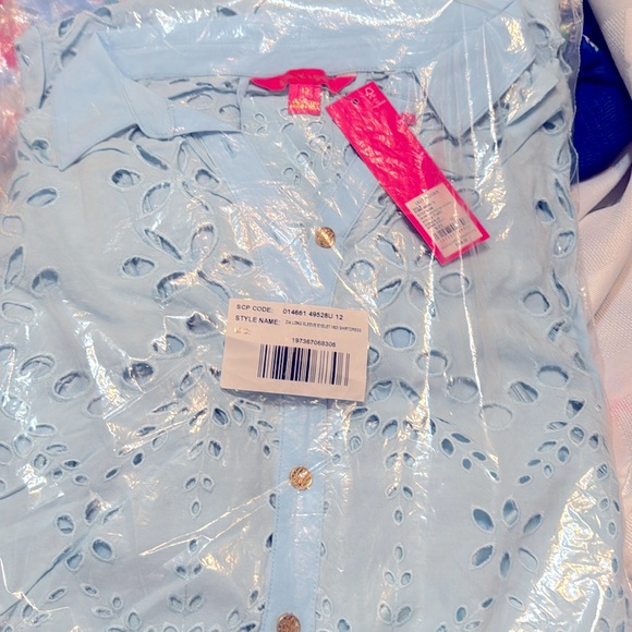 NWT Lilly Pulitzer Sz 12 Zia Eyelet Midi Shirtdress in Hydra Blue Soiree Eyelet - Picture 7 of 8